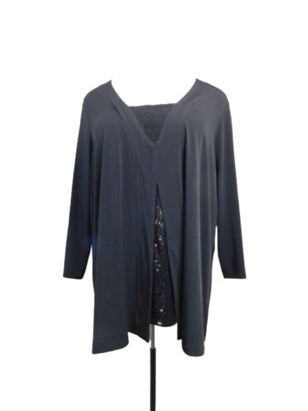 Slinky Brand Size 3X Plus Size Black Sequin 3/4 Sleeve tunic Blouse Top